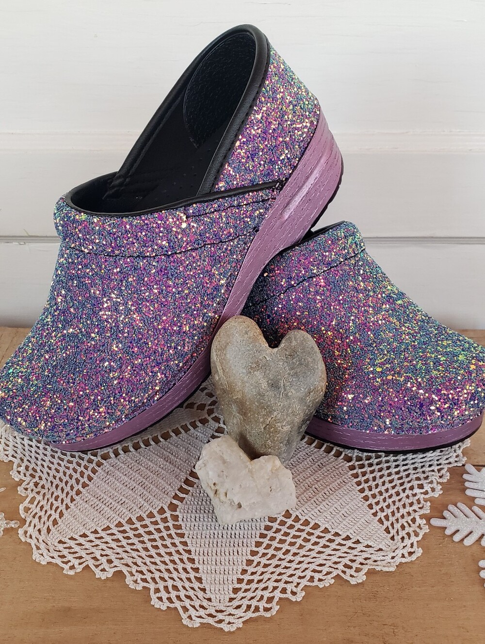 Lilac Dansko Glitter Pro Clog Purple Sparkling Fairycore Festival Boho Bling 💜 - Picture 2 of 16